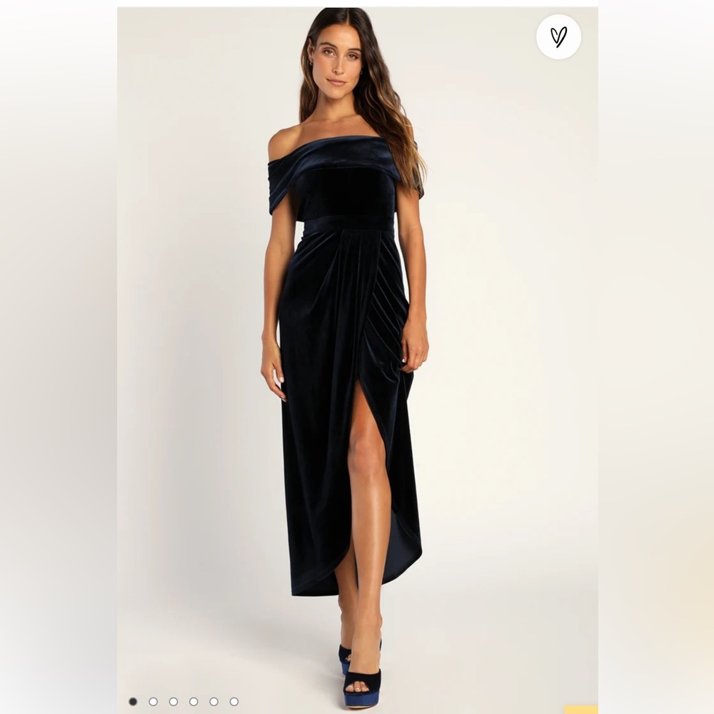ECU Lulu's Dress I'm Enchanted Velvet Off Shoulder Maxi Party Dress Navy Blue XL